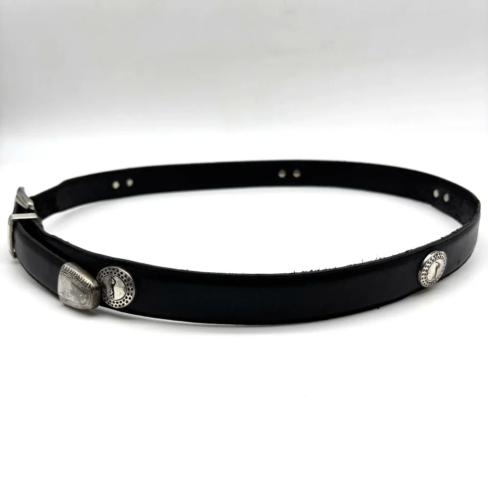 Vintage 90s PGA Tour Black Full Grain Leather Concho Golf Belt 40 38-42